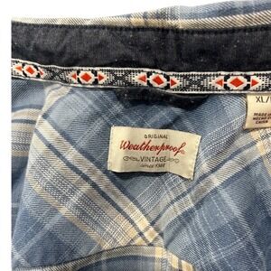 Weatherproof Vintage Mens XL Blue Plaid Long Sleeve Button Down Shirt Pocket